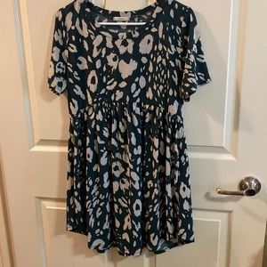 JODIFL forest green leopard print babydoll dress. Size small.